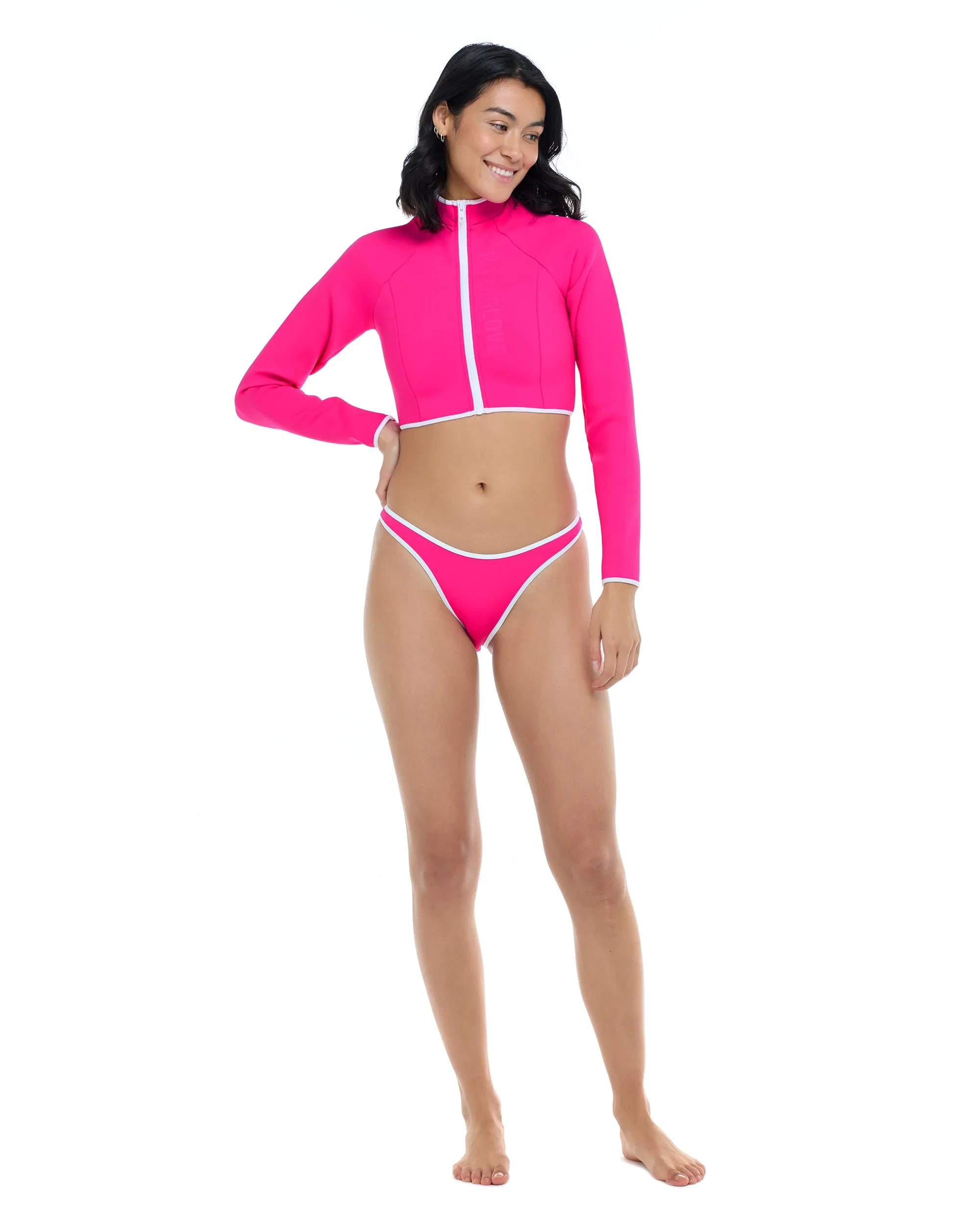 Undersea Modern Love Crop Rashguard - Flamingo Pink White