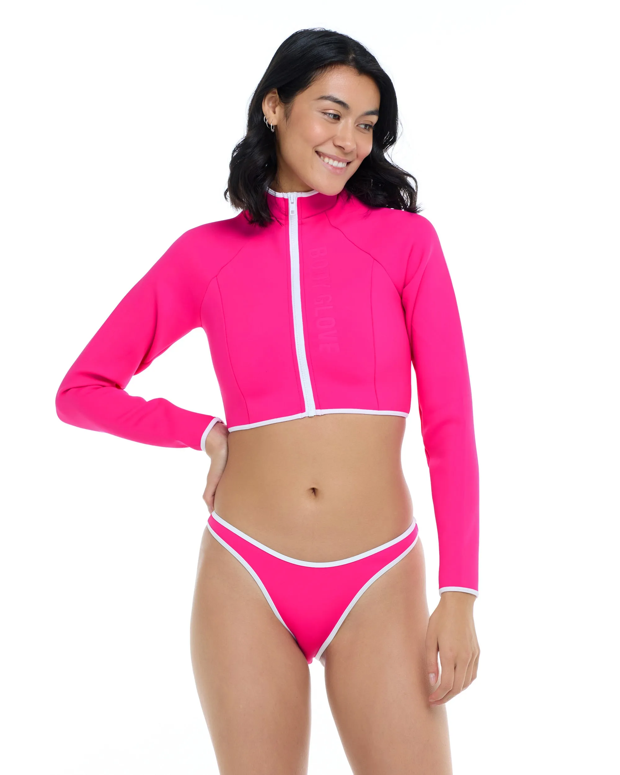 Undersea Modern Love Crop Rashguard - Flamingo Pink White