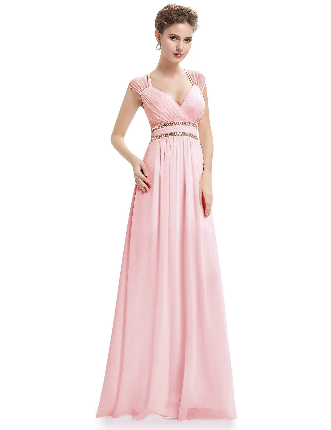 V-Neck Empire Waist Chiffon Maxi Long Wholesale Evening Gowns EP08697
