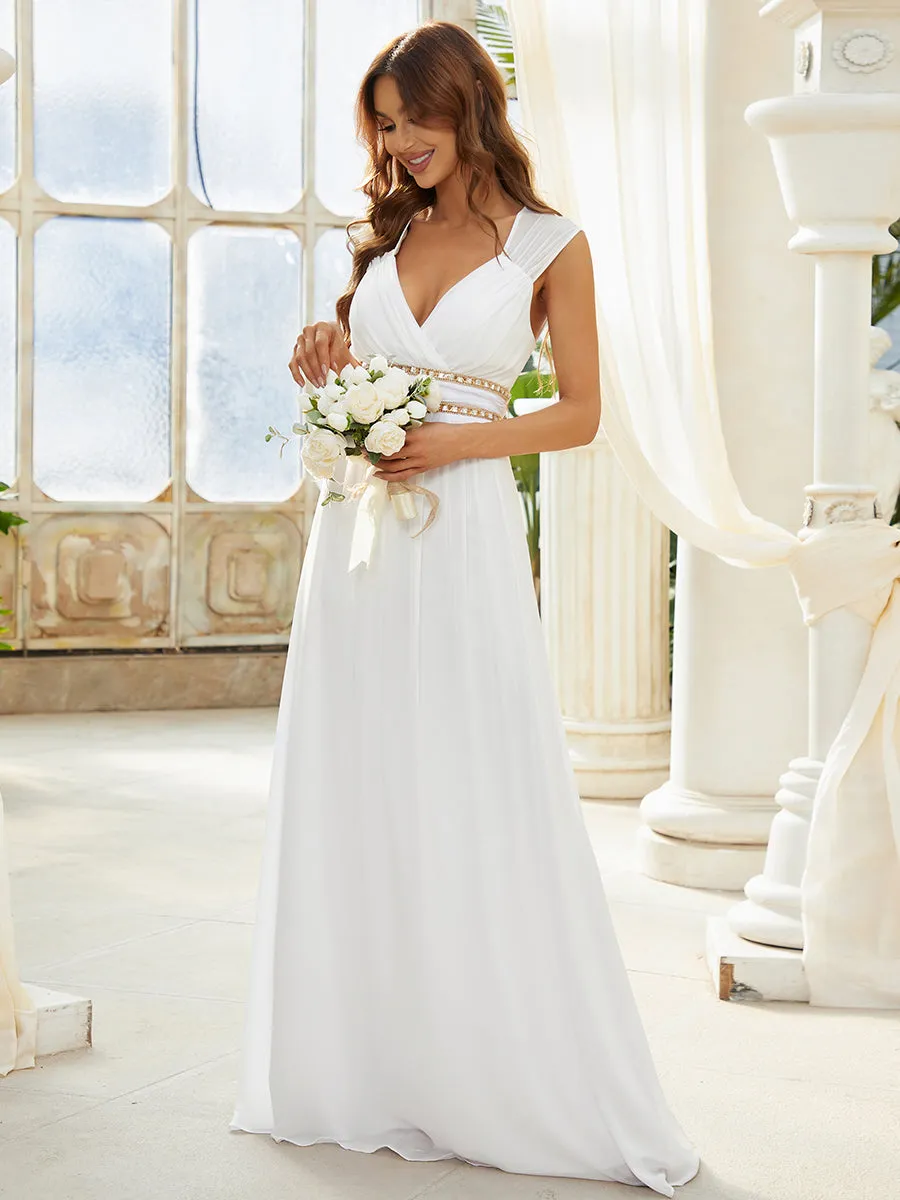 V-Neck Empire Waist Chiffon Maxi Long Wholesale Evening Gowns EP08697