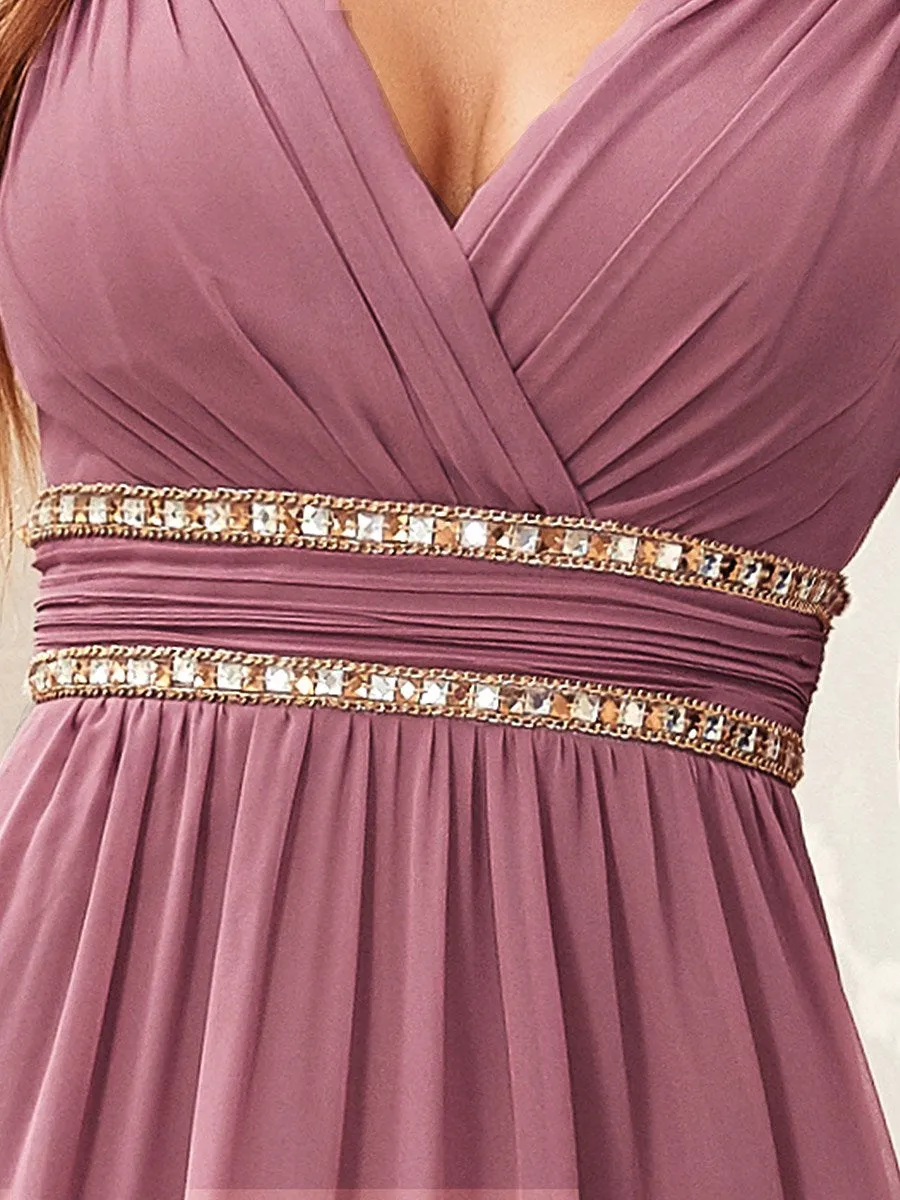 V-Neck Empire Waist Chiffon Maxi Long Wholesale Evening Gowns EP08697