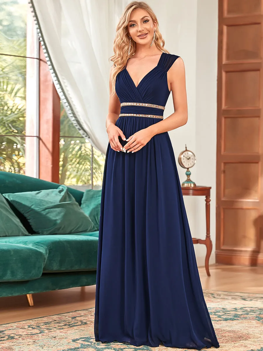 V-Neck Empire Waist Chiffon Maxi Long Wholesale Evening Gowns EP08697