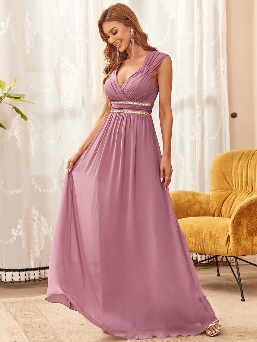 V-Neck Empire Waist Chiffon Maxi Long Wholesale Evening Gowns EP08697