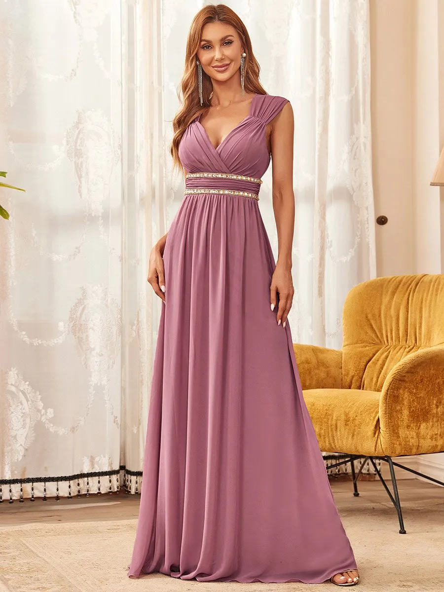 V-Neck Empire Waist Chiffon Maxi Long Wholesale Evening Gowns EP08697