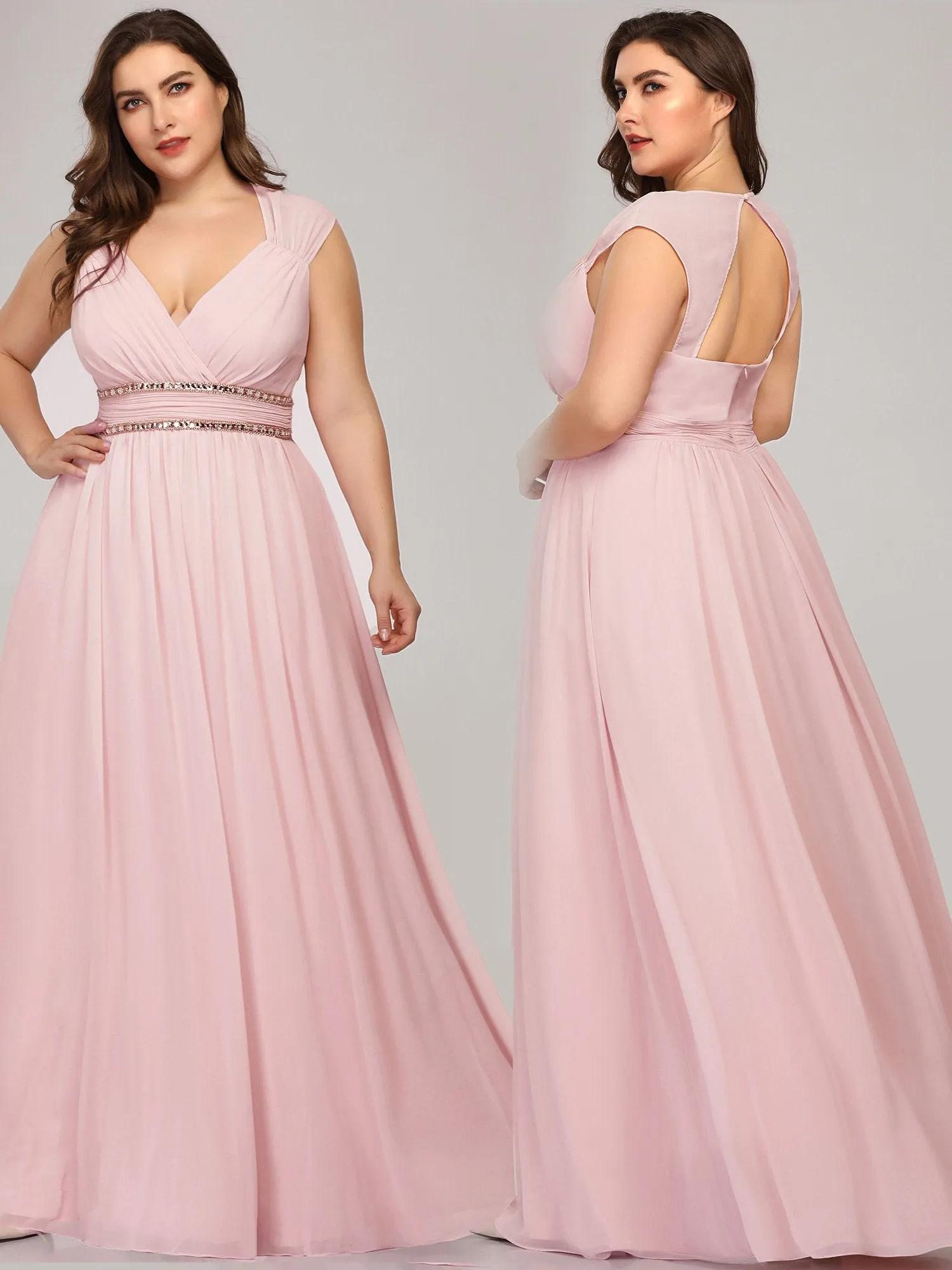 V-Neck Empire Waist Chiffon Maxi Long Wholesale Evening Gowns EP08697