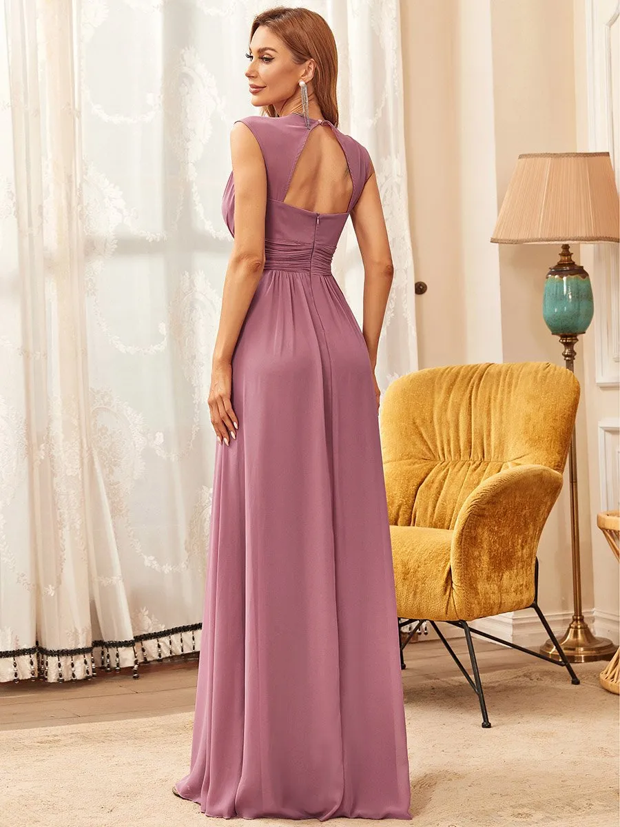 V-Neck Empire Waist Chiffon Maxi Long Wholesale Evening Gowns EP08697