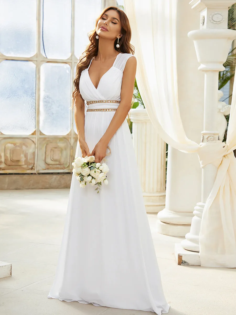V-Neck Empire Waist Chiffon Maxi Long Wholesale Evening Gowns EP08697