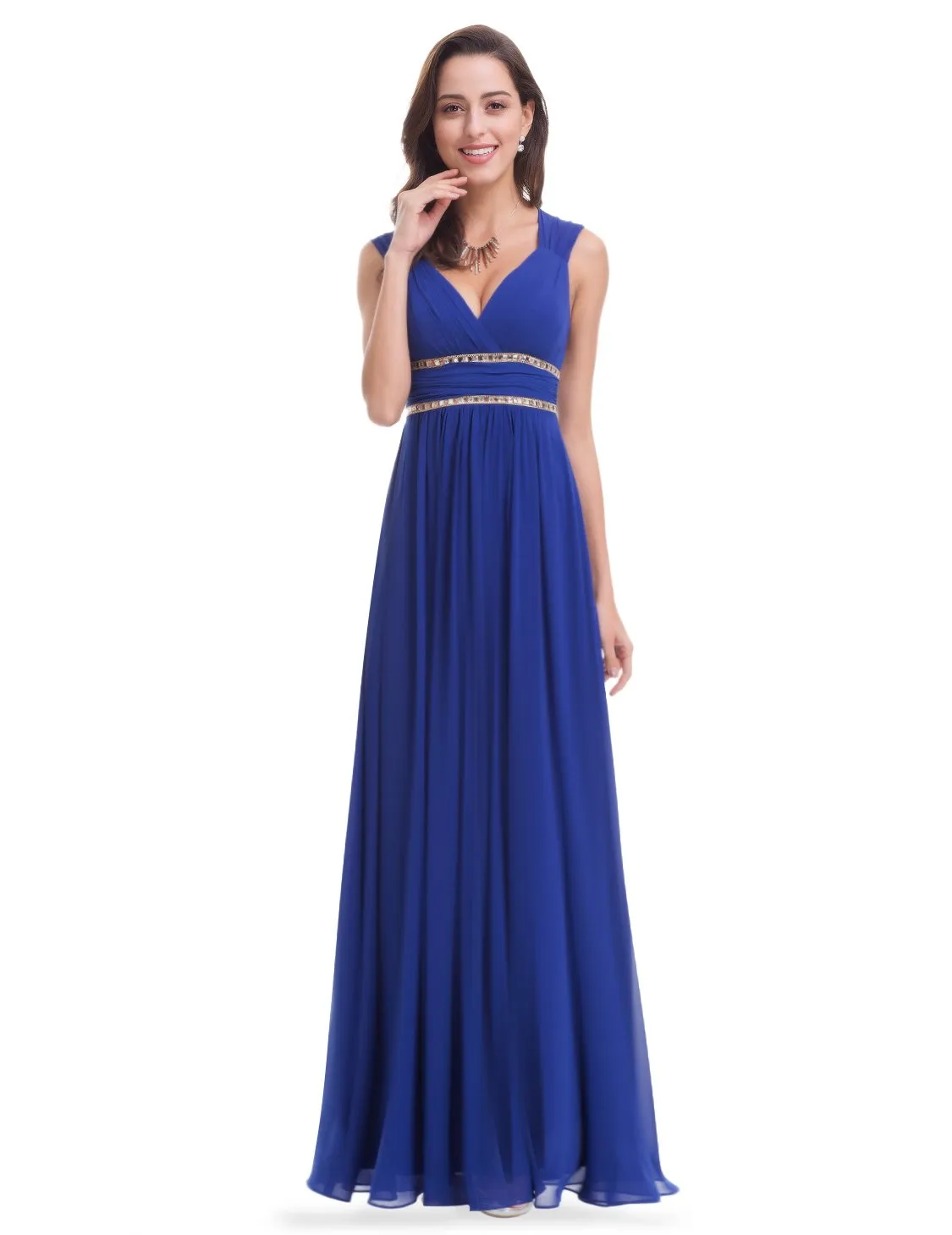 V-Neck Empire Waist Chiffon Maxi Long Wholesale Evening Gowns EP08697