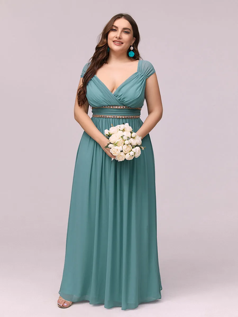 V-Neck Empire Waist Chiffon Maxi Long Wholesale Evening Gowns EP08697