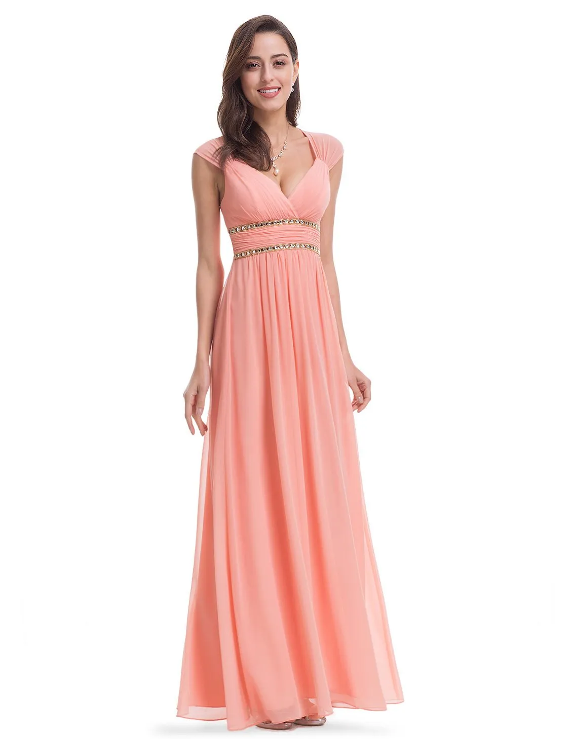 V-Neck Empire Waist Chiffon Maxi Long Wholesale Evening Gowns EP08697