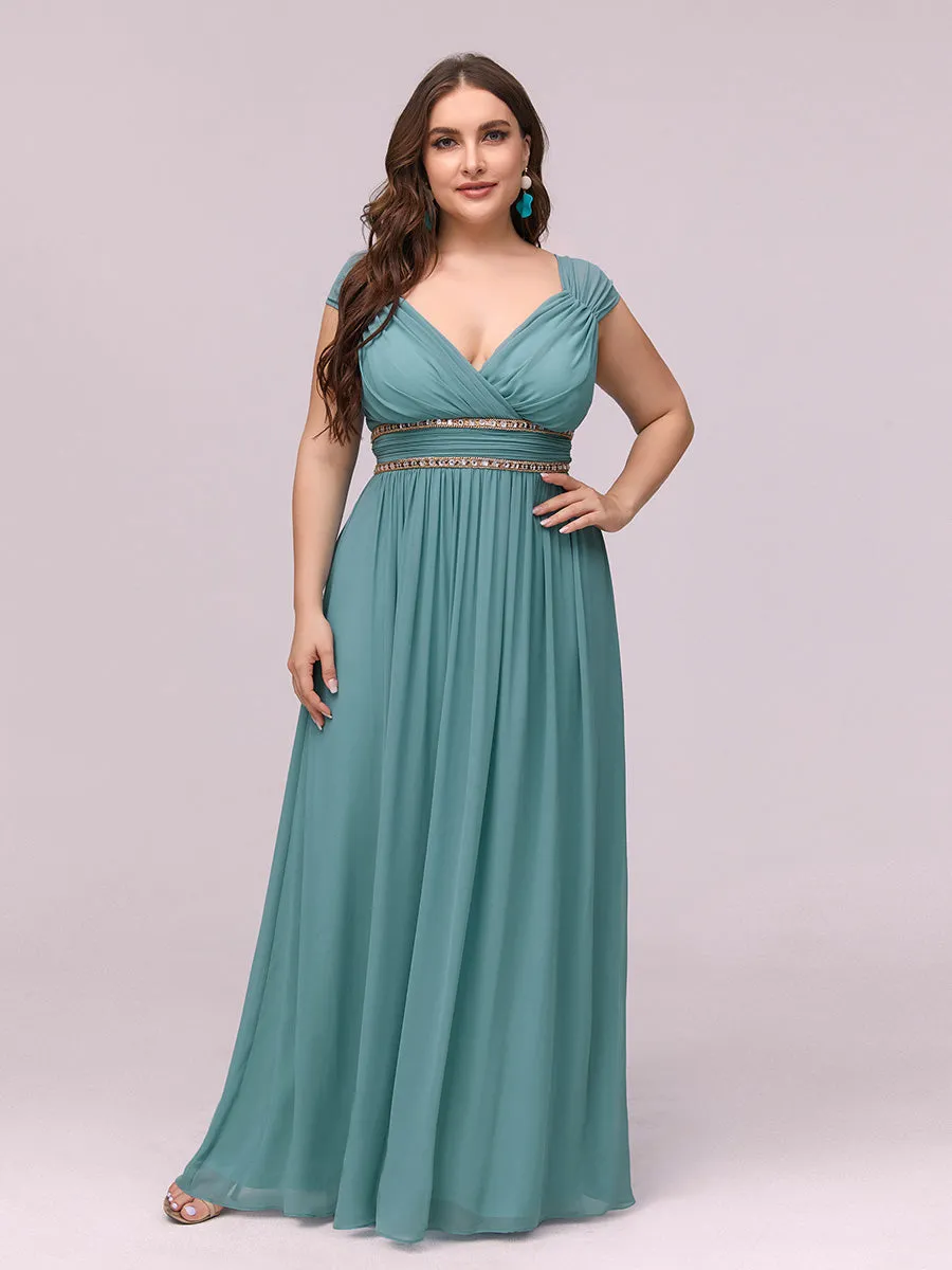 V-Neck Empire Waist Chiffon Maxi Long Wholesale Evening Gowns EP08697