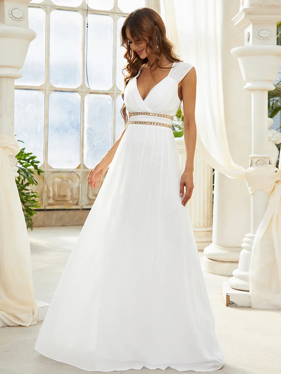 V-Neck Empire Waist Chiffon Maxi Long Wholesale Evening Gowns EP08697