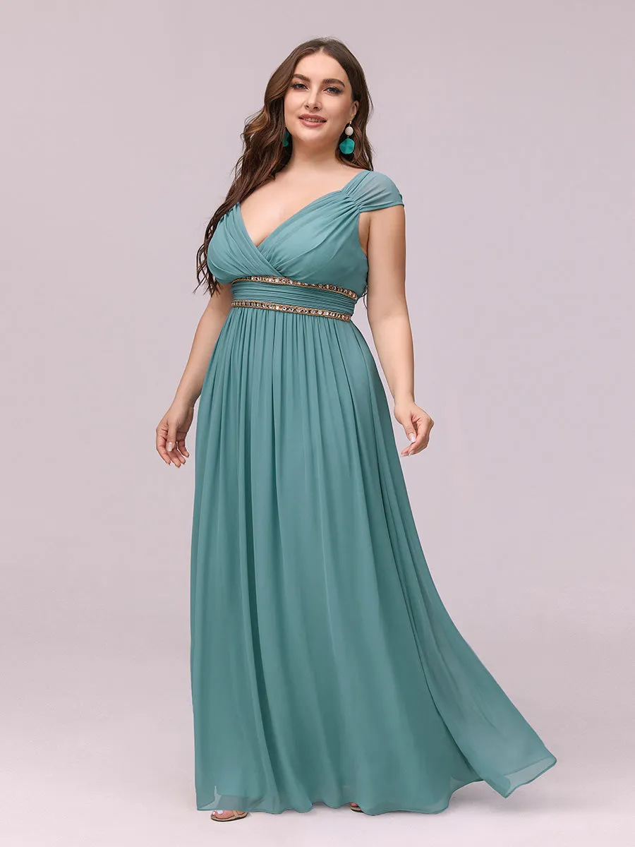 V-Neck Empire Waist Chiffon Maxi Long Wholesale Evening Gowns EP08697