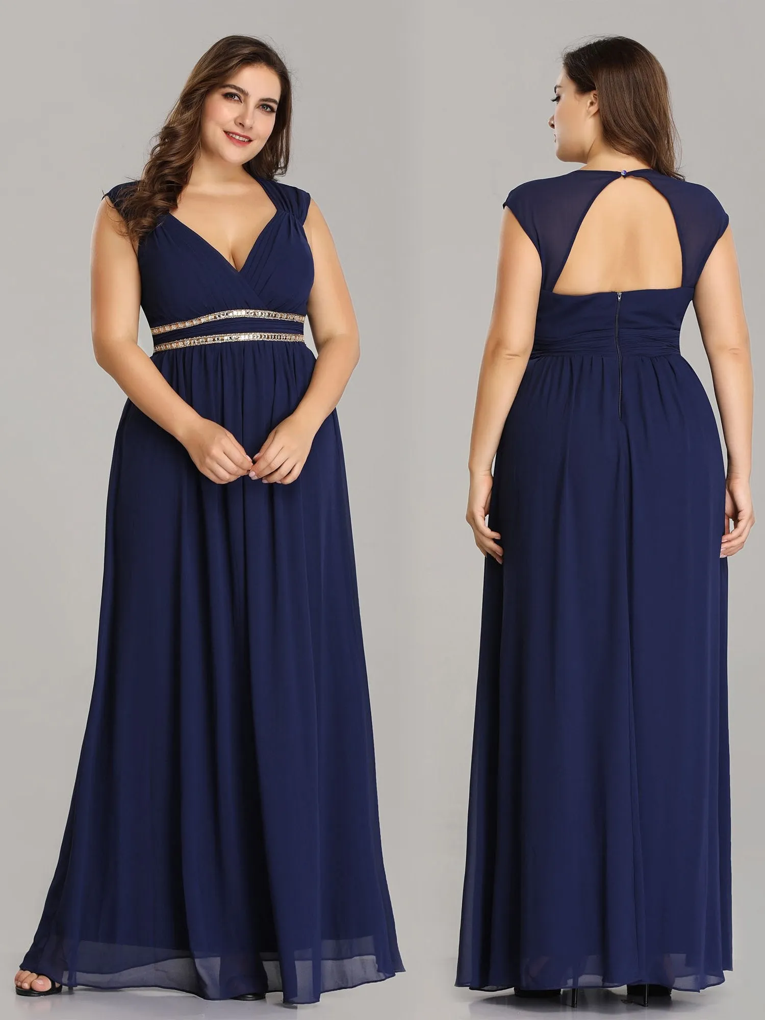 V-Neck Empire Waist Chiffon Maxi Long Wholesale Evening Gowns EP08697