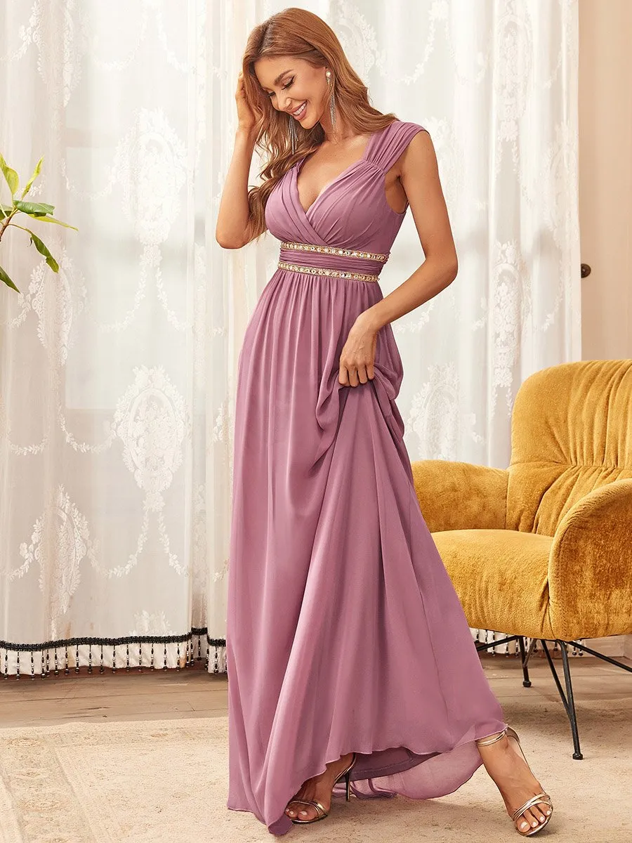 V-Neck Empire Waist Chiffon Maxi Long Wholesale Evening Gowns EP08697