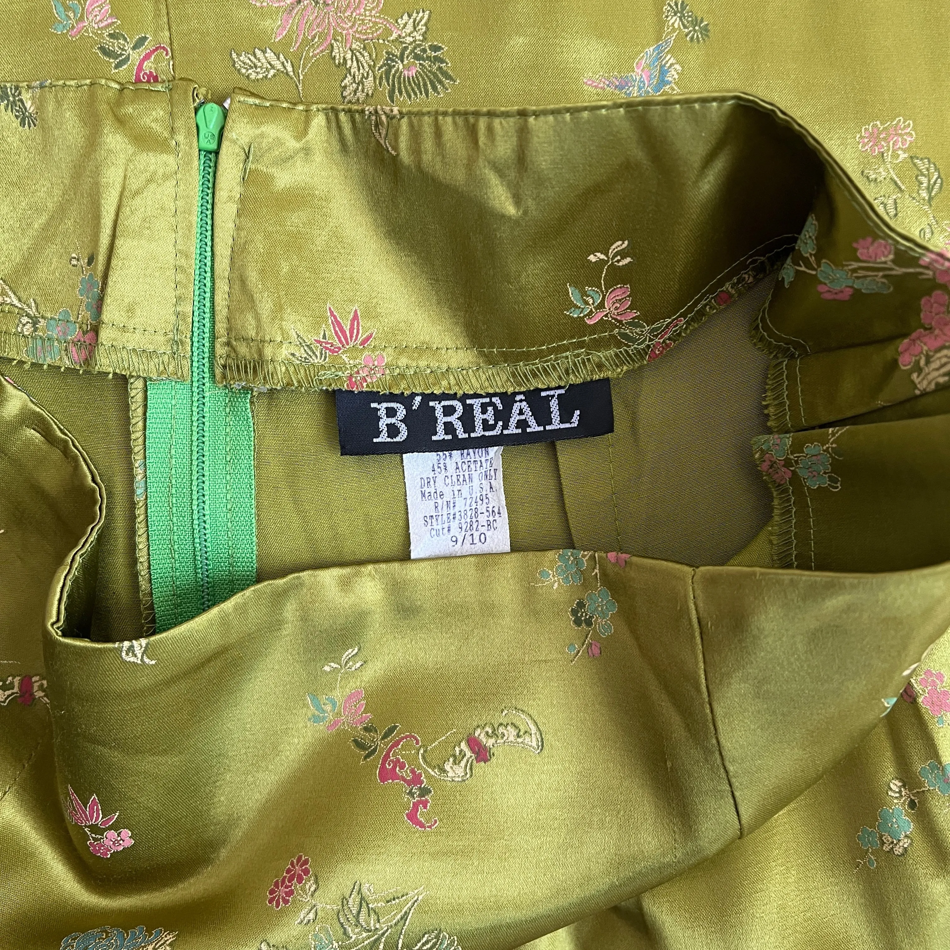 Vintage 90s green print satin maxi skirt (M/L)