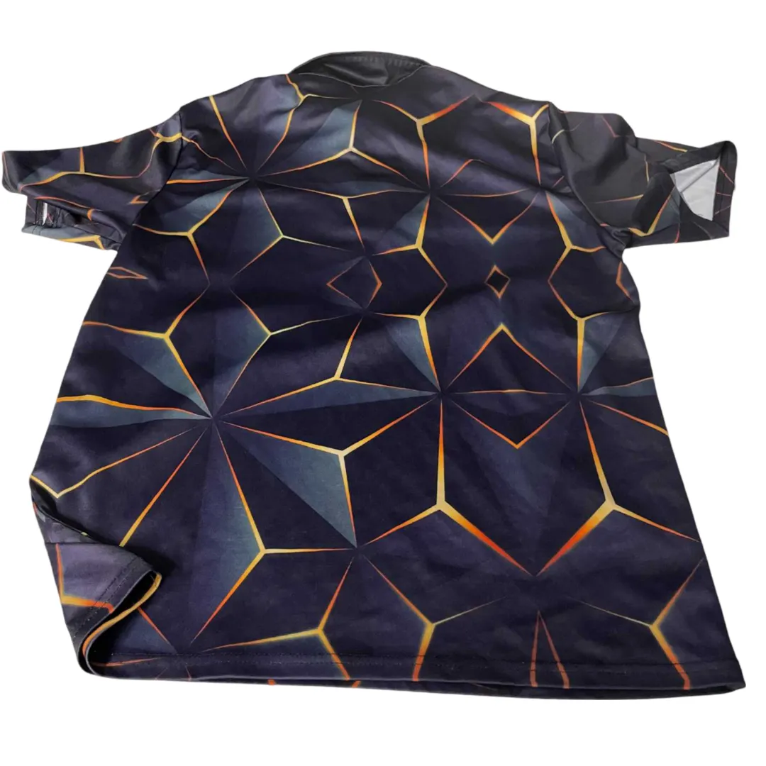 Vintage mens 3D pattern black short sleeve 1/4 zip polo shirt in M|L29 W18|SKU 5531
