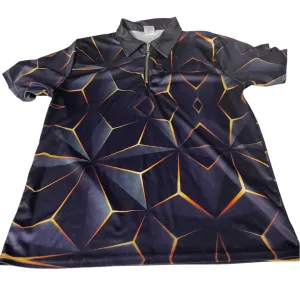 Vintage mens 3D pattern black short sleeve 1/4 zip polo shirt in M|L29 W18|SKU 5531