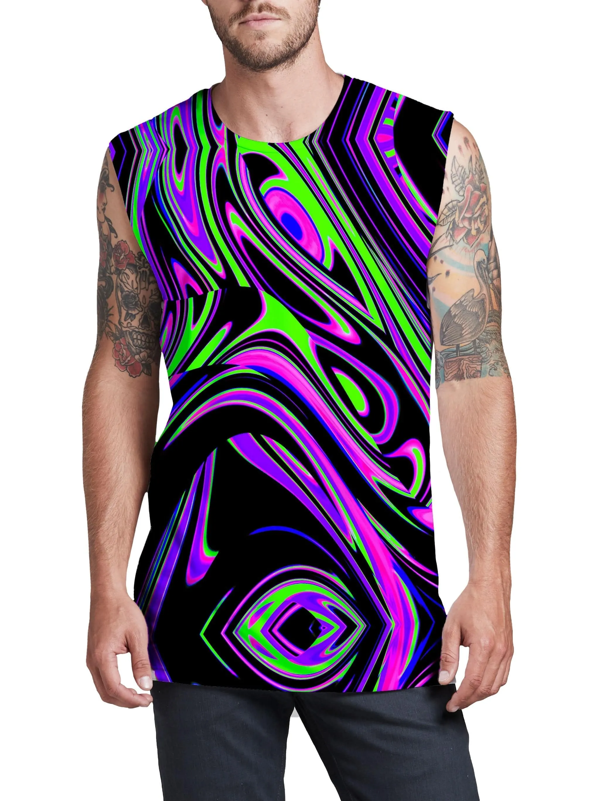 Violet and Lime Blackout Drip Men's Muscle Tank