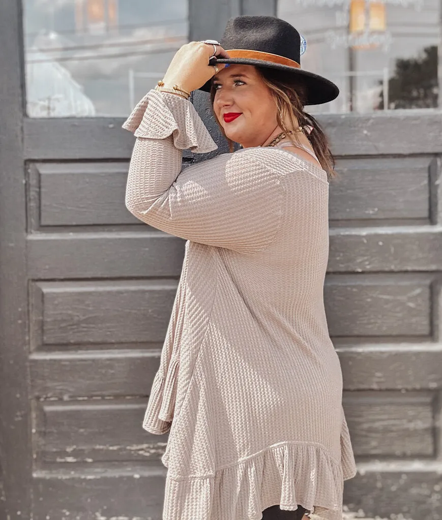 Waffle Bell Sleeve Flare Top