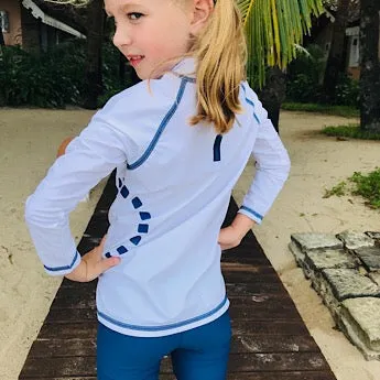White/ blue long-sleeved rash top (zipped)