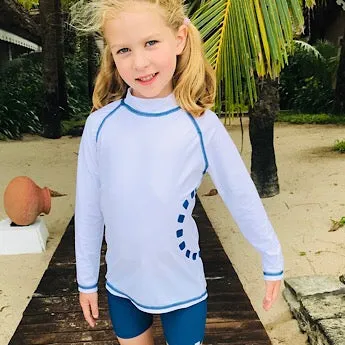 White/ blue long-sleeved rash top (zipped)