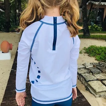 White/ blue long-sleeved rash top (zipped)