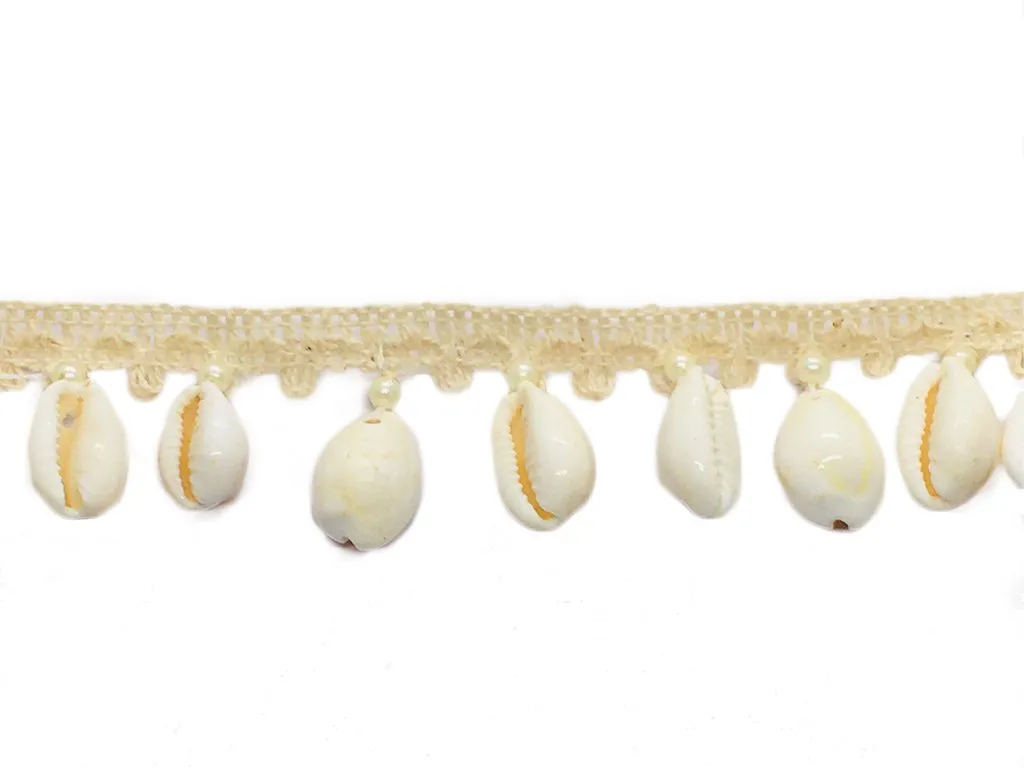White Golden Shells Fringe Designer Lace