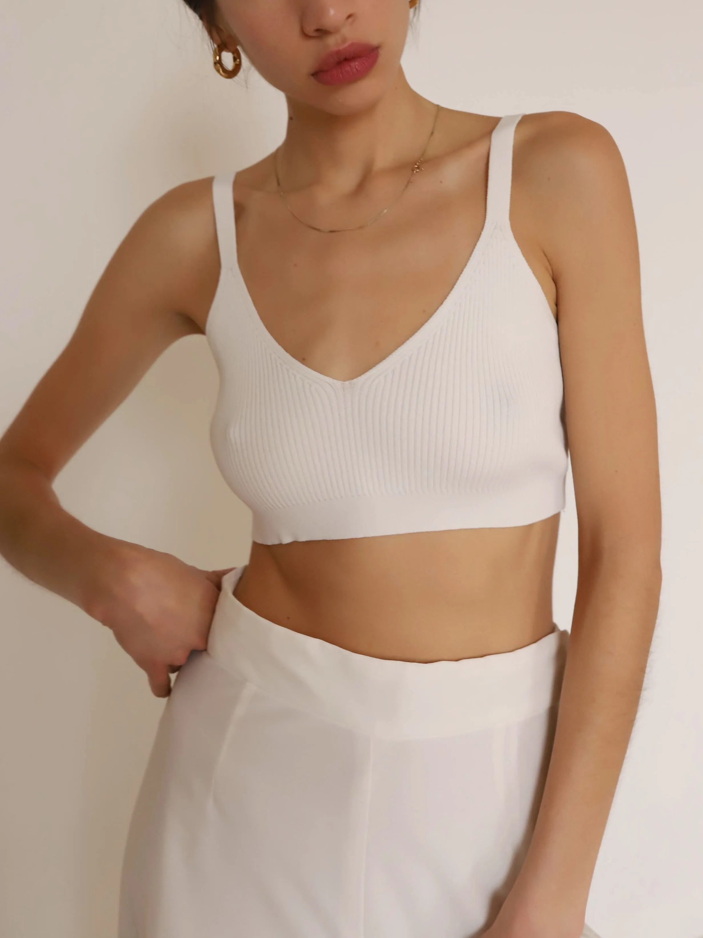 White Ribbed Sweater Bralette Top