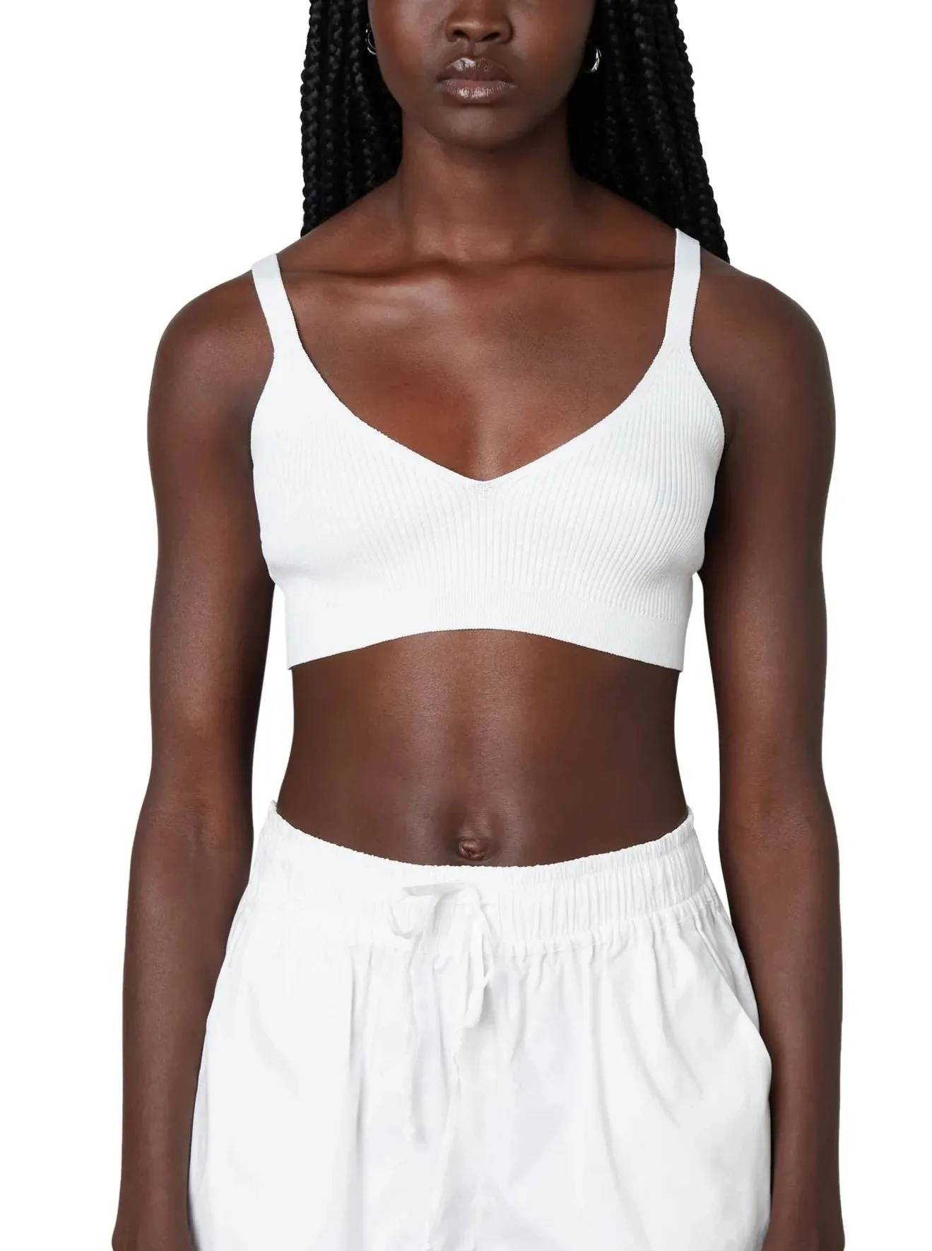 White Ribbed Sweater Bralette Top