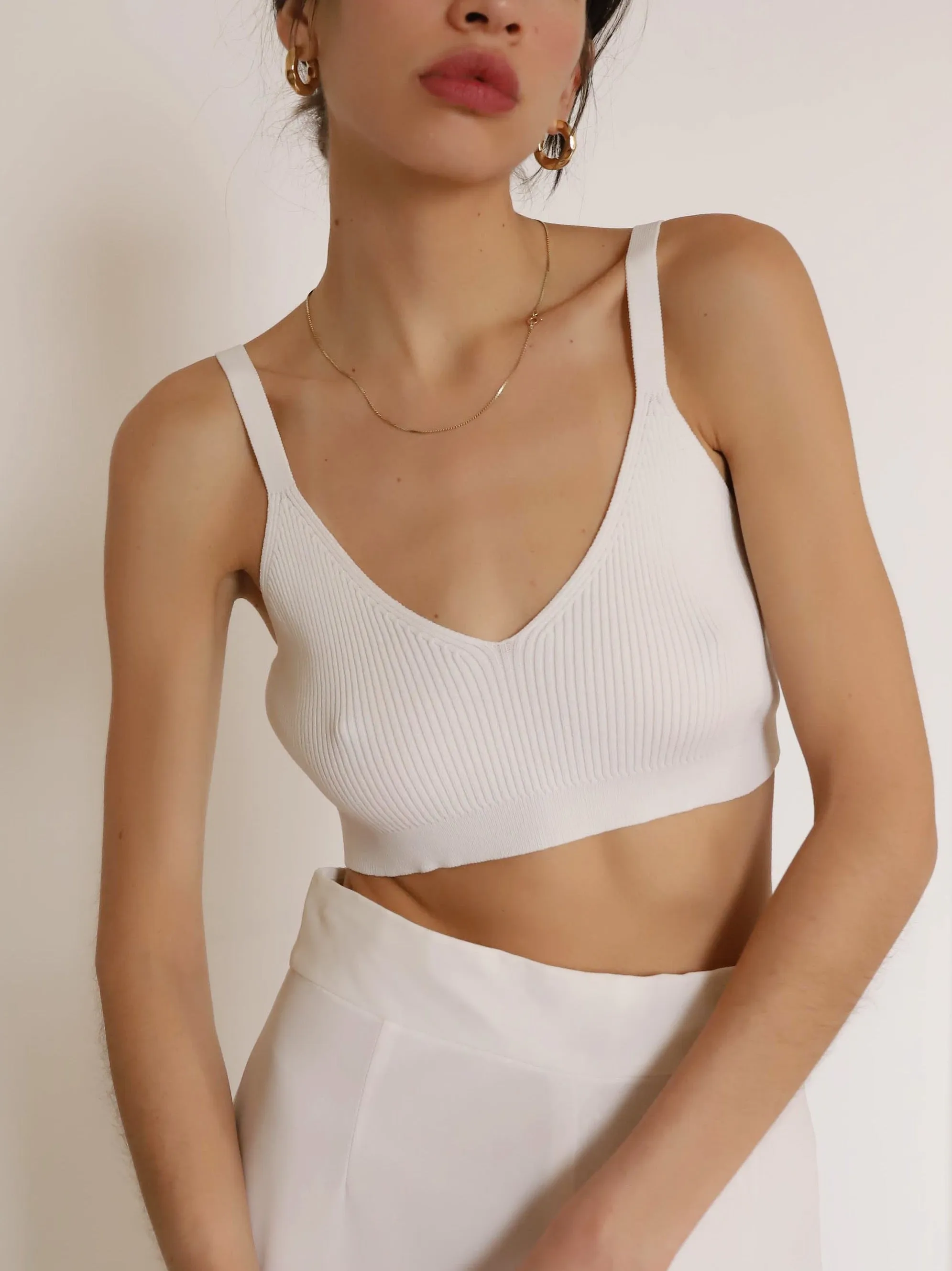 White Ribbed Sweater Bralette Top