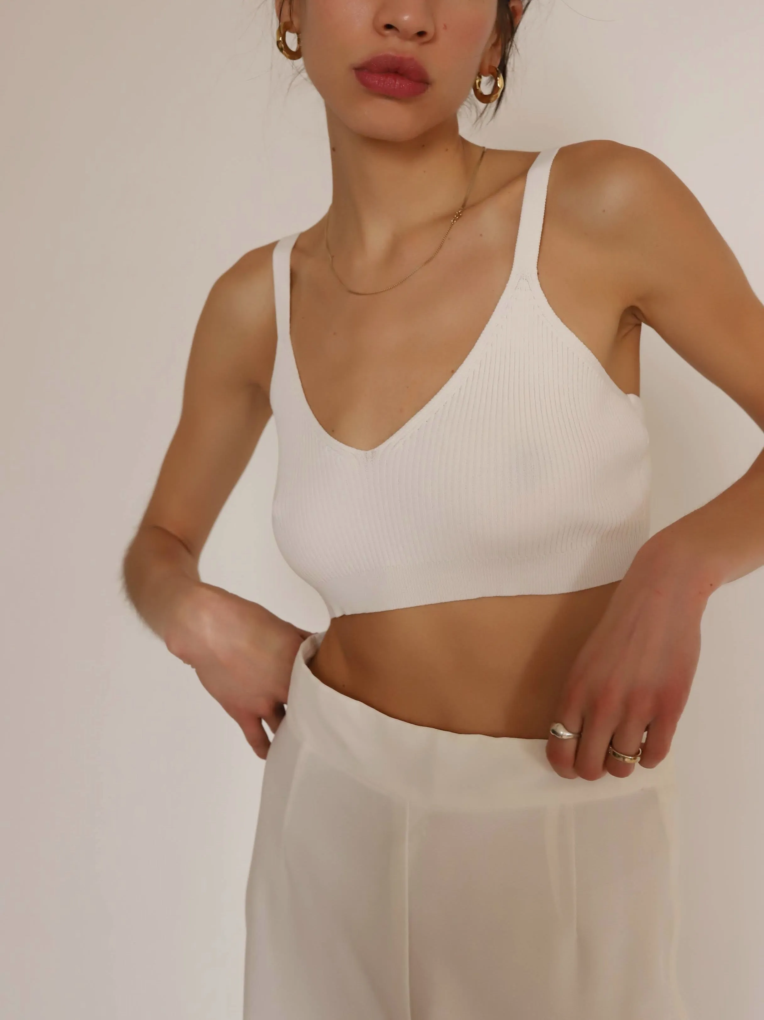 White Ribbed Sweater Bralette Top