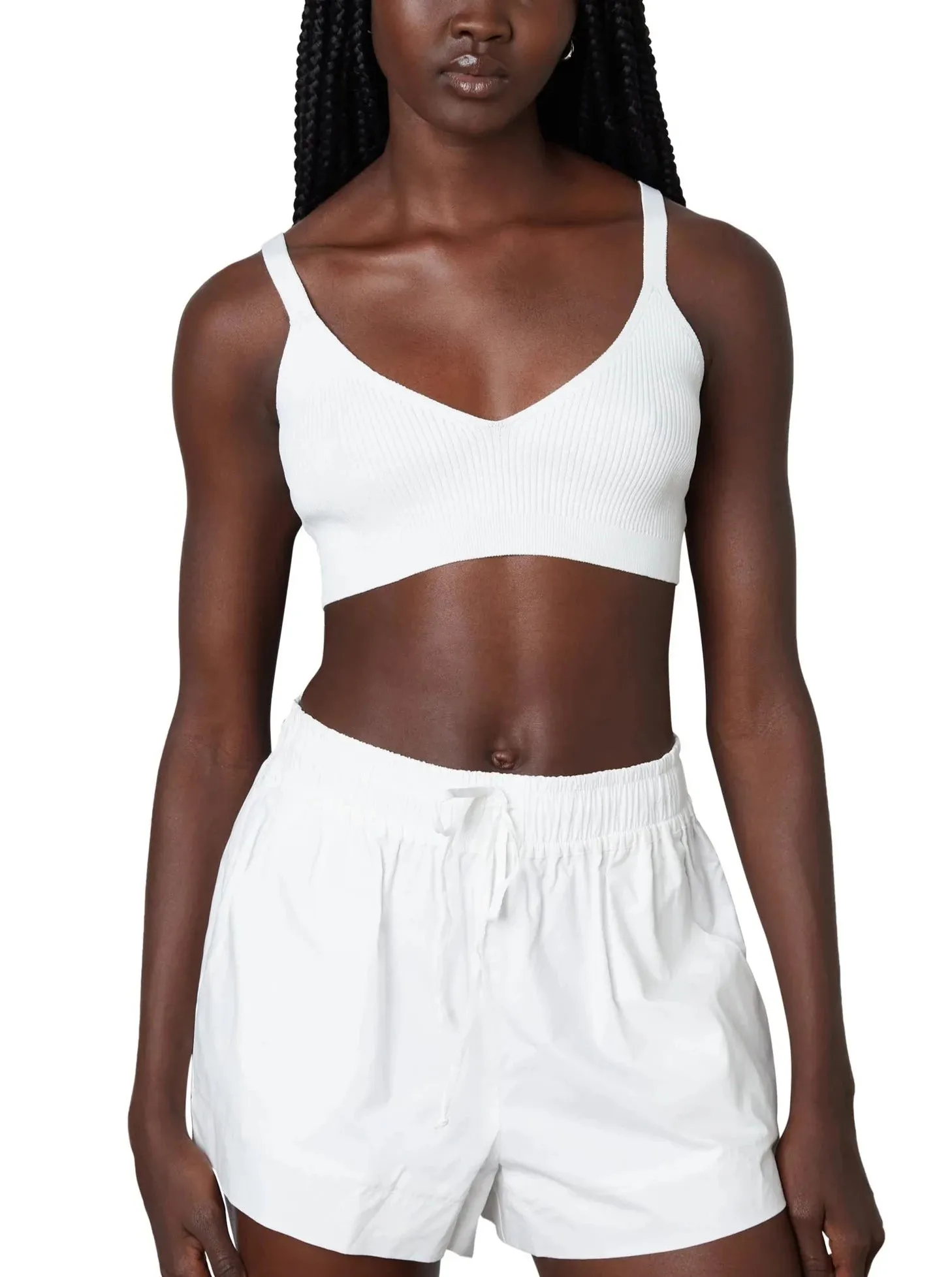 White Ribbed Sweater Bralette Top