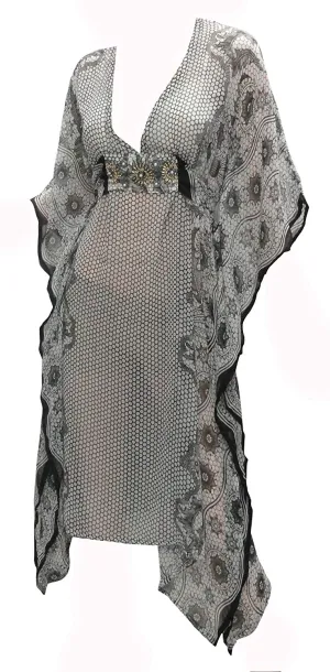 Women Beachwear Short Casual Dress Caftan MAXI Dress Printed 1317, White, [ONE SIZE] US: 12 (L)