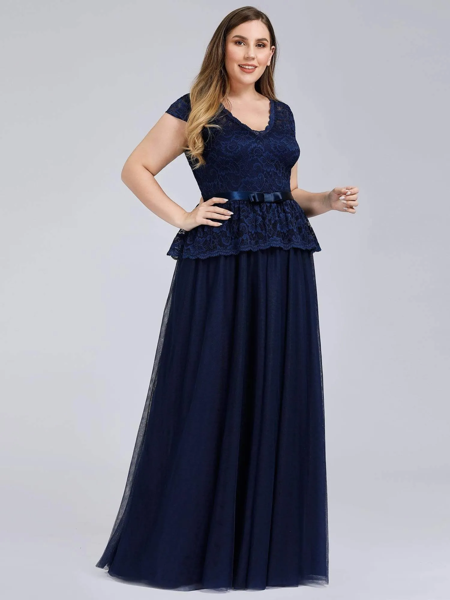 Women's Cap Sleeve Floral Lace Wedding Guest Dress