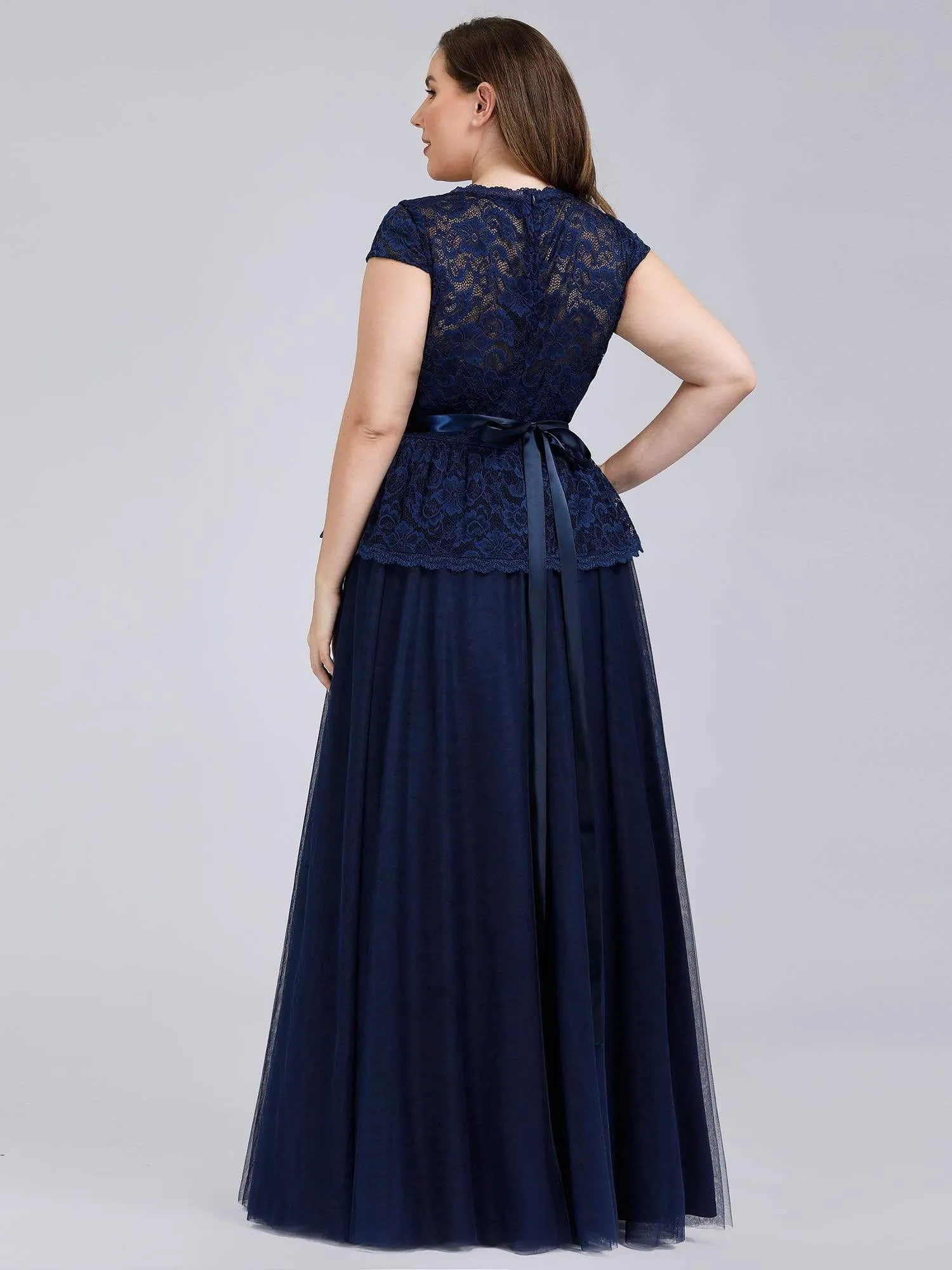Women's Cap Sleeve Floral Lace Wedding Guest Dress