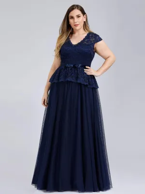 Women's Cap Sleeve Floral Lace Wedding Guest Dress