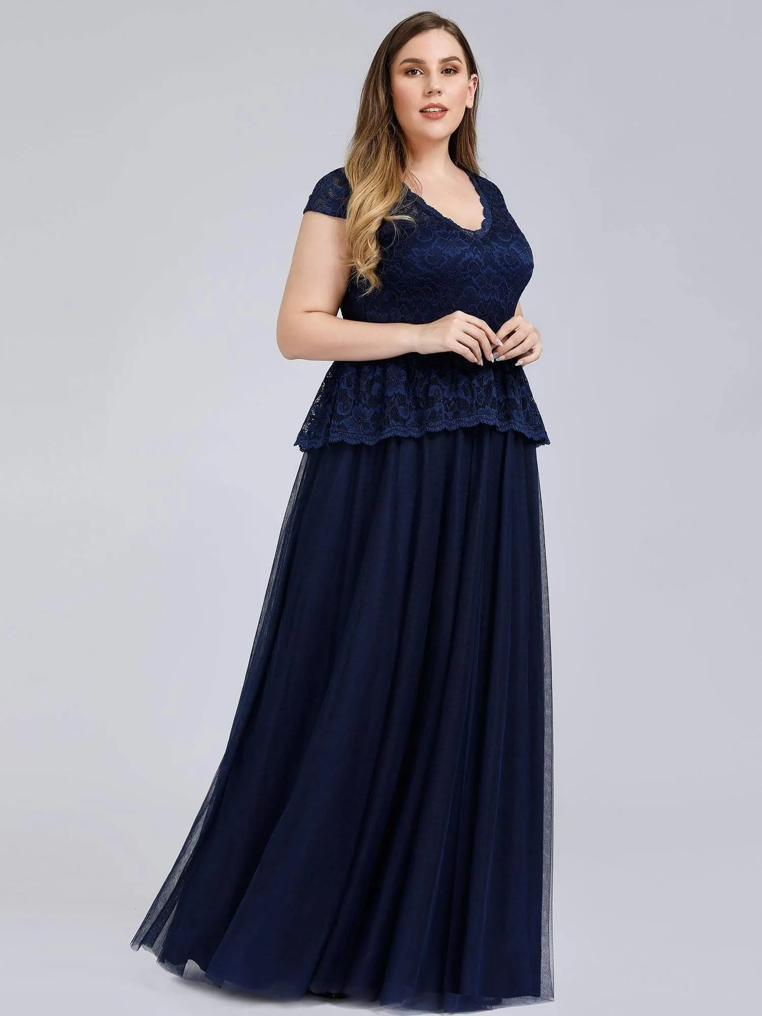 Women's Cap Sleeve Floral Lace Wedding Guest Dress