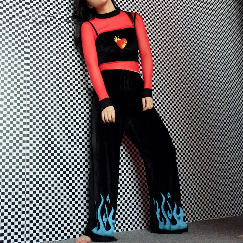 Women's Summer Velvet Tight Cropped Tank Top With Heart Embroidery