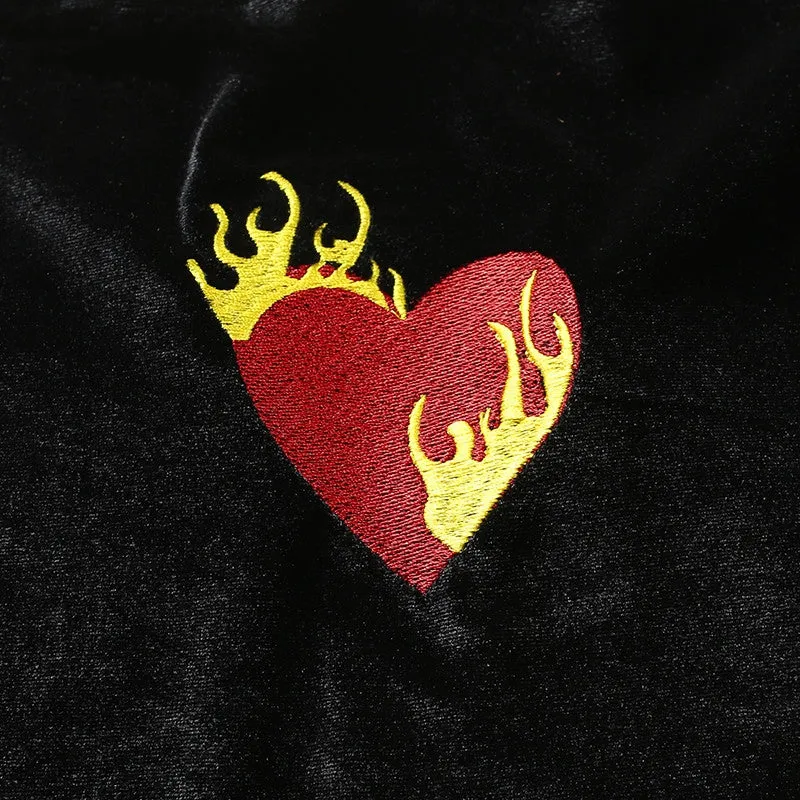 Women's Summer Velvet Tight Cropped Tank Top With Heart Embroidery