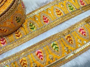Yellow Fancy Zari Sequins Work Embellished Trim